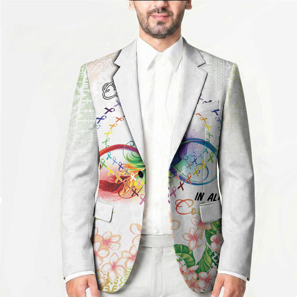 Fight Cancer In All Colors Blazer Plumeria Mix Tapa Pattern