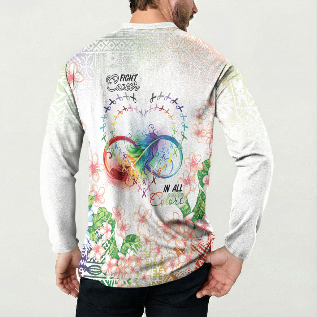 Fight Cancer In All Colors Button Sweatshirt Plumeria Mix Tapa Pattern