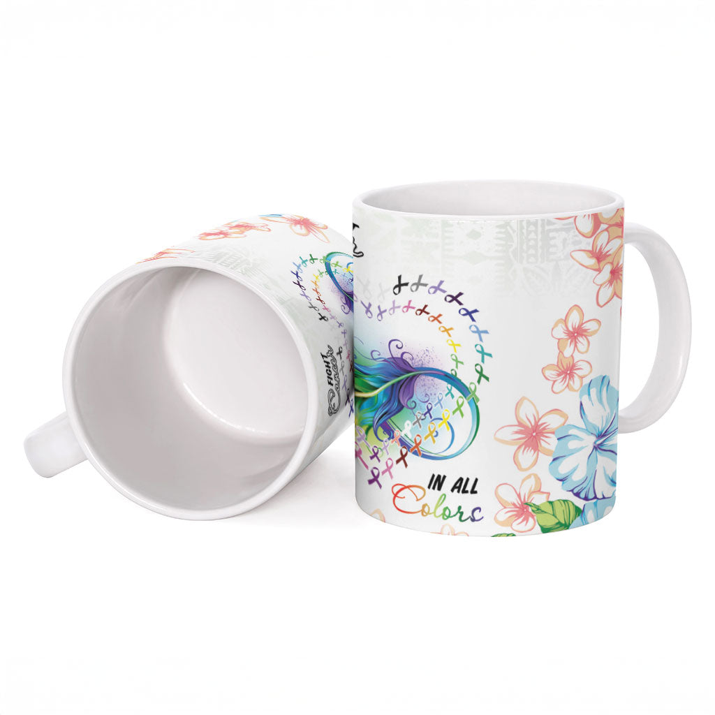 Fight Cancer In All Colors Ceramic Mug Plumeria Mix Tapa Pattern