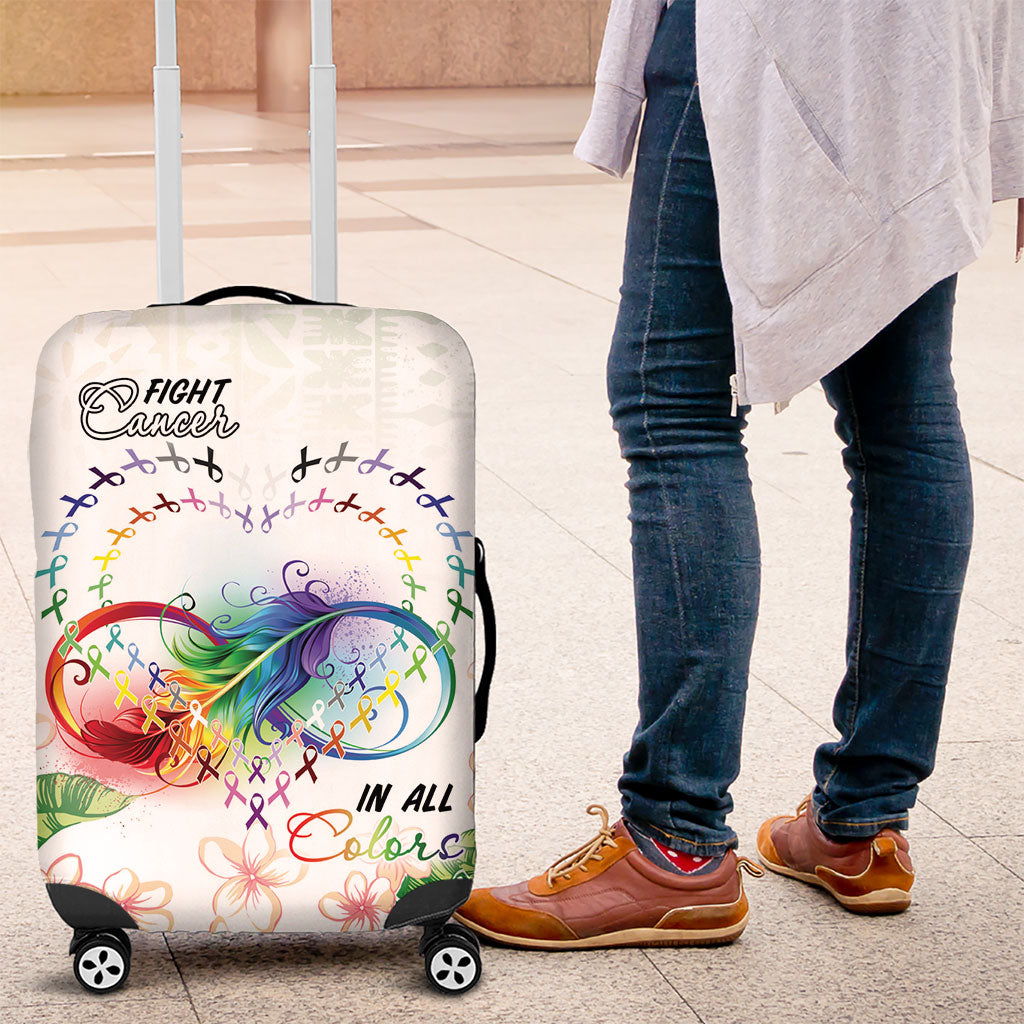 Fight Cancer In All Colors Luggage Cover Plumeria Mix Tapa Pattern