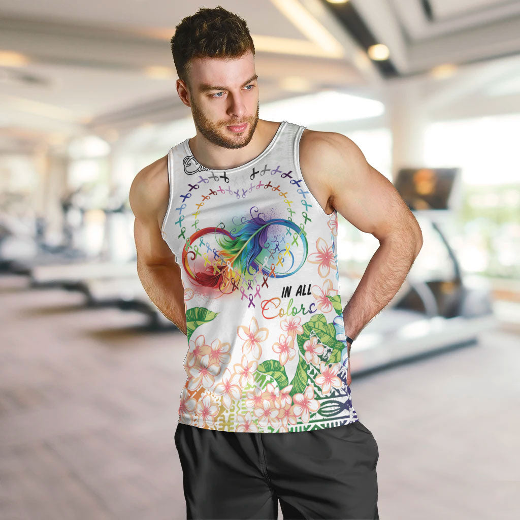 Fight Cancer In All Colors Men Tank Top Plumeria Mix Tapa Pattern