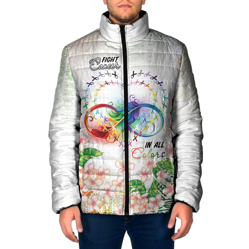 Fight Cancer In All Colors Padded Jacket Plumeria Mix Tapa Pattern