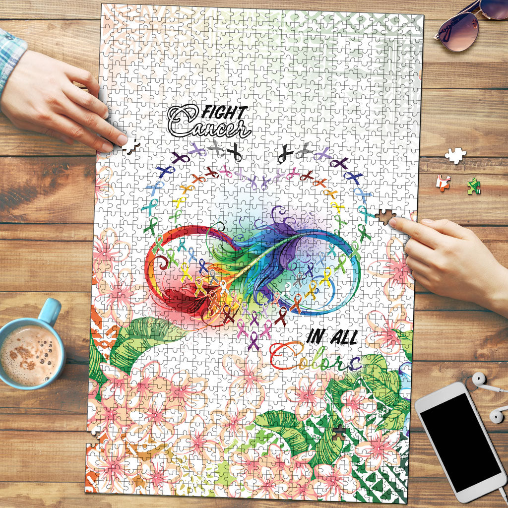 Fight Cancer In All Colors Puzzle Plumeria Mix Tapa Pattern