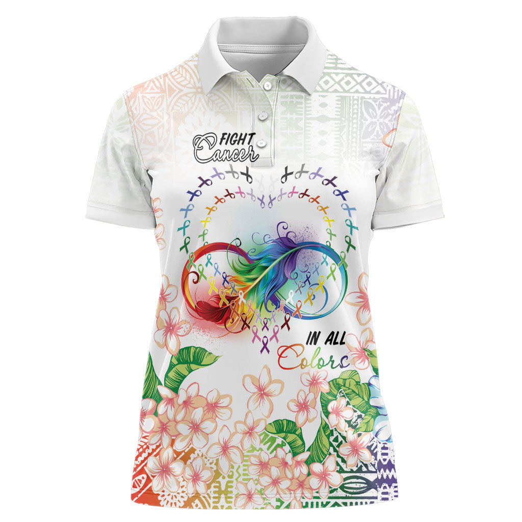 Fight Cancer In All Colors Women Polo Shirt Plumeria Mix Tapa Pattern