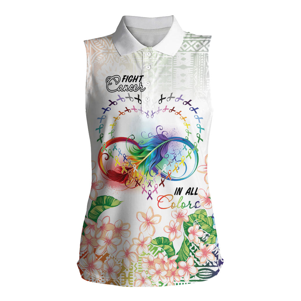 Fight Cancer In All Colors Women Sleeveless Polo Shirt Plumeria Mix Tapa Pattern