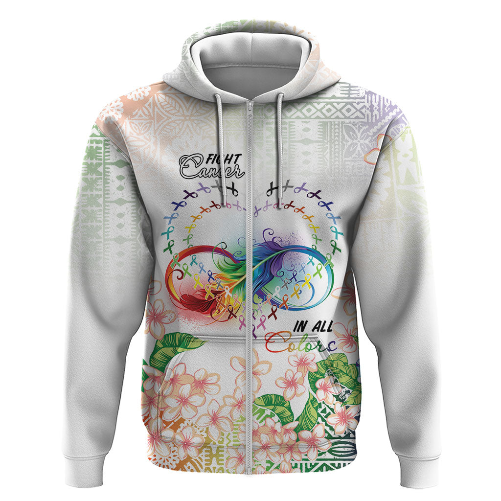 Fight Cancer In All Colors Zip Hoodie Plumeria Mix Tapa Pattern