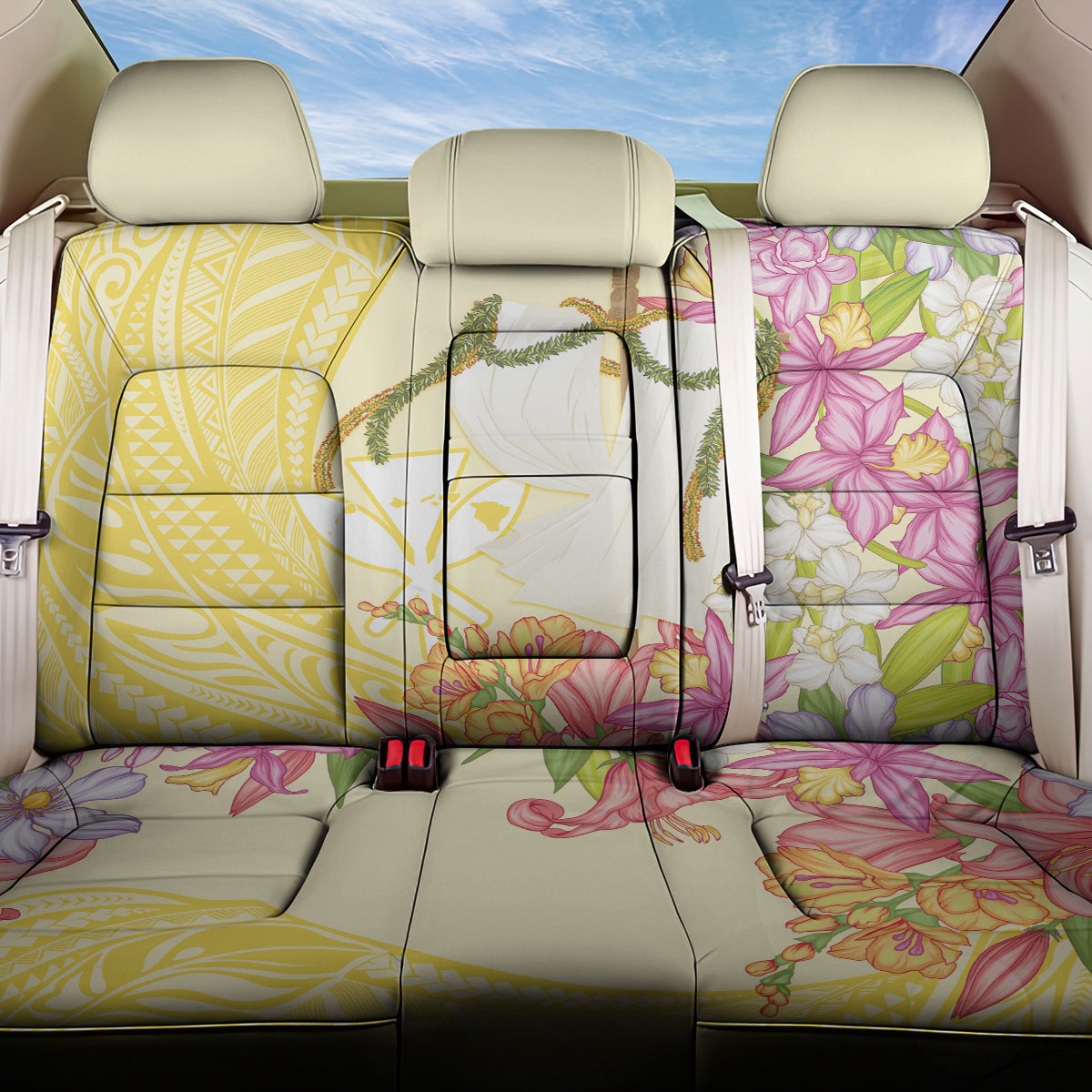 Aloha Hawaii Kanaka Makahiki Back Car Seat Cover Akua Loa - Festive Golden Sand LT7 One Size Sandy Yellow - Polynesian Pride