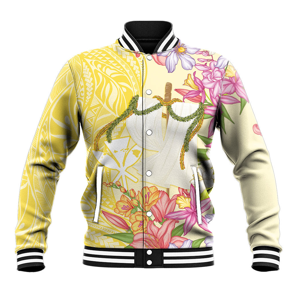 Aloha Hawaii Kanaka Makahiki Baseball Jacket Akua Loa - Festive Golden Sand LT7 Unisex Sandy Yellow - Polynesian Pride