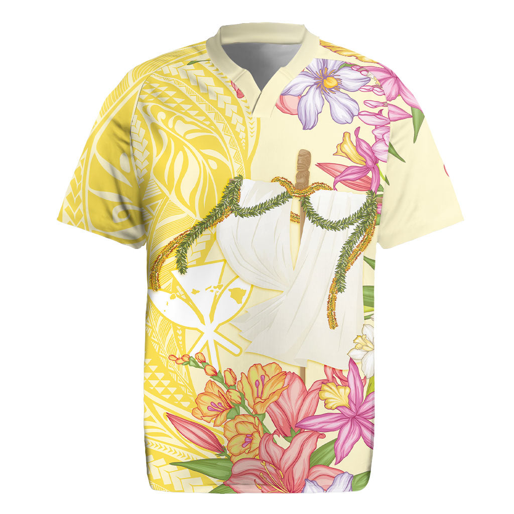 Aloha Hawaii Kanaka Makahiki Rugby Jersey Akua Loa - Festive Golden Sand LT7 Sandy Yellow - Polynesian Pride