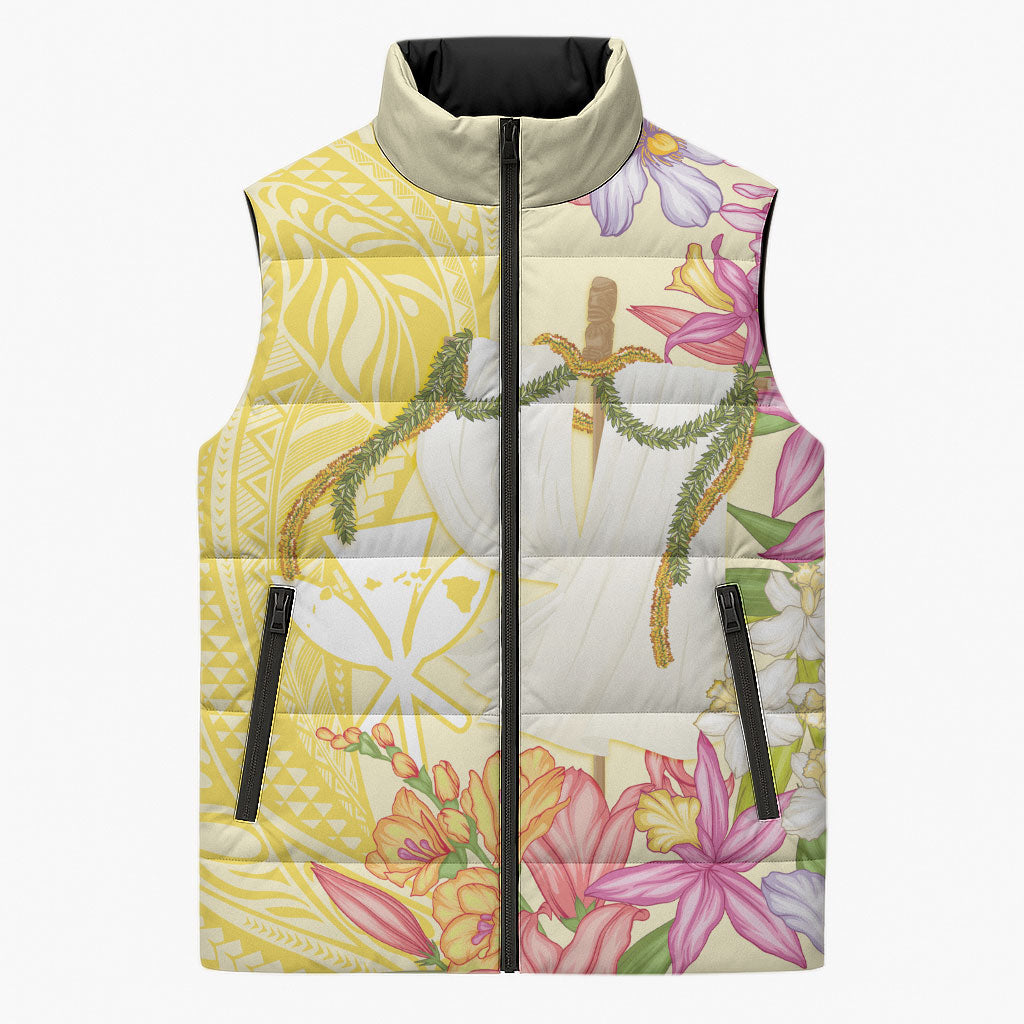 Aloha Hawaii Kanaka Makahiki Sleeveless Puffer Jacket Akua Loa - Festive Golden Sand LT7 Unisex Sandy Yellow - Polynesian Pride