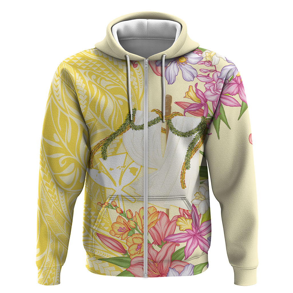 Aloha Hawaii Kanaka Makahiki Zip Hoodie Akua Loa - Festive Golden Sand LT7 Zip Hoodie Sandy Yellow - Polynesian Pride