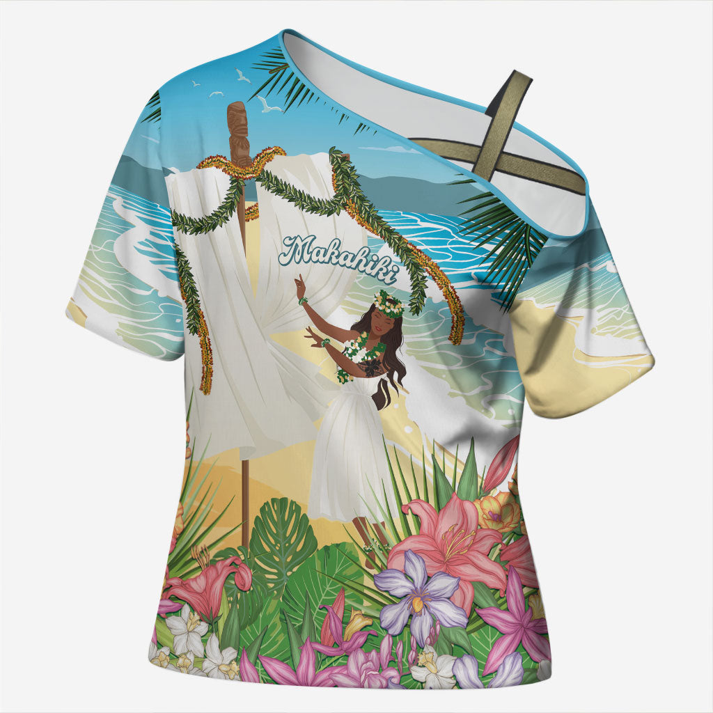 Aloha Hawaii Makahiki Hula Dance Cross Shoulder Shirt Beach Scenery LT7 Female Multicolor - Polynesian Pride