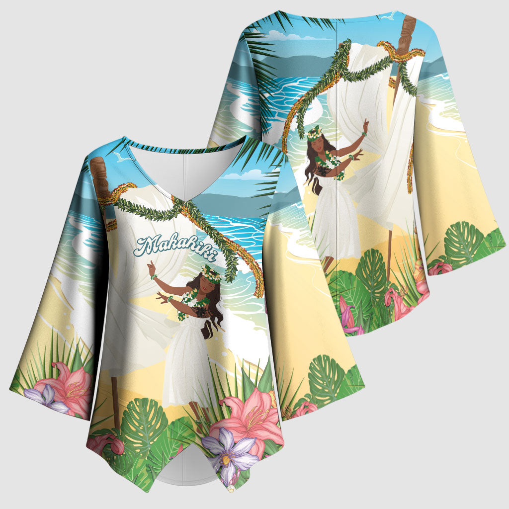 Aloha Hawaii Makahiki Hula Dance Kimono Sleeve Blouse Beach Scenery LT7 - Polynesian Pride