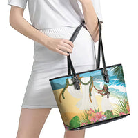 Aloha Hawaii Makahiki Hula Dance Leather Tote Bag Beach Scenery LT7 - Polynesian Pride