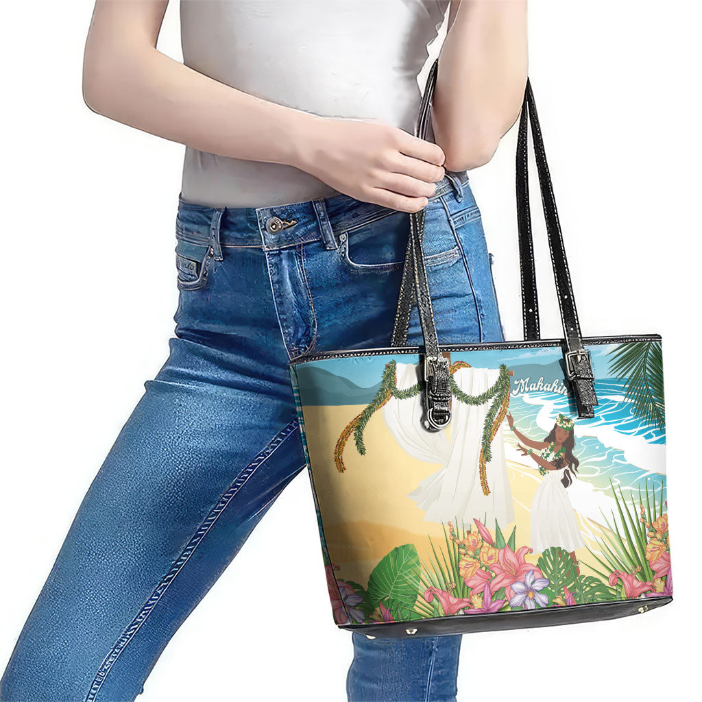 Aloha Hawaii Makahiki Hula Dance Leather Tote Bag Beach Scenery LT7 - Polynesian Pride
