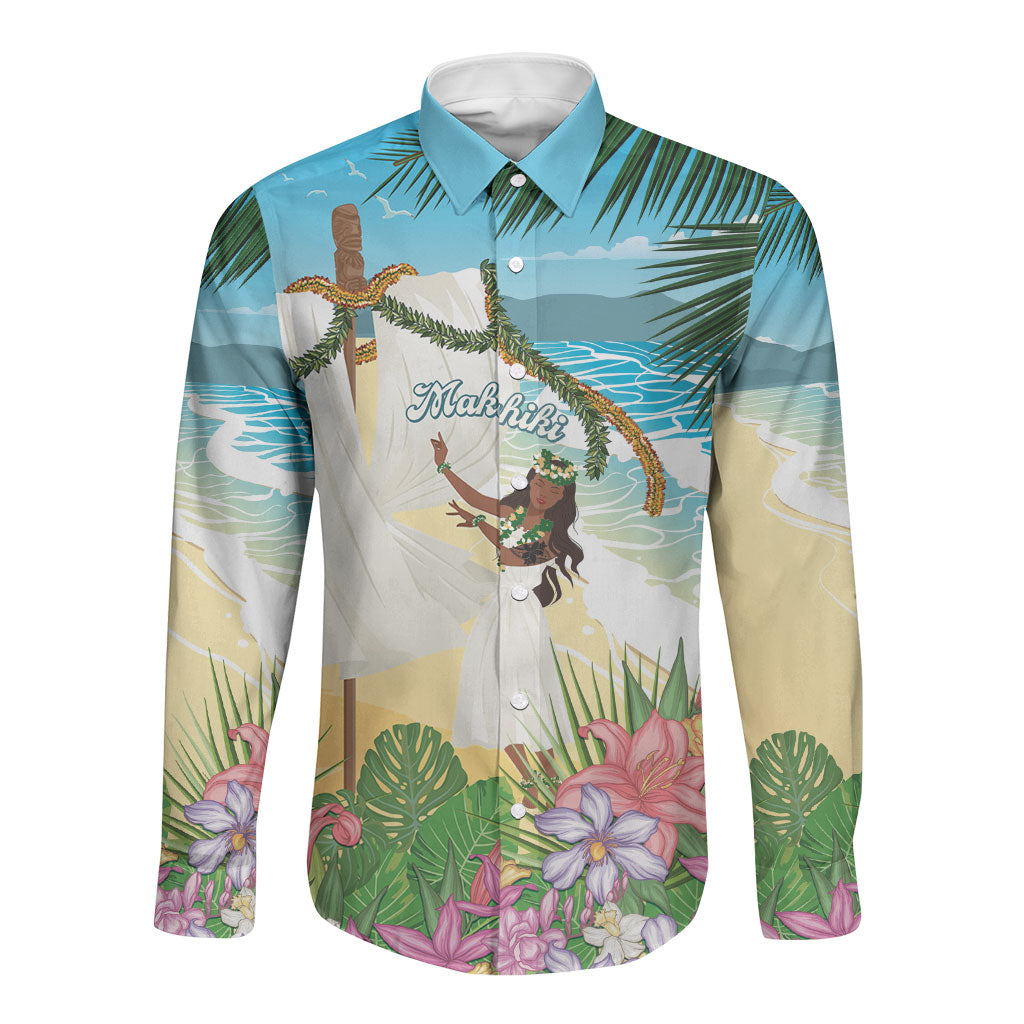 Aloha Hawaii Makahiki Hula Dance Long Sleeve Button Shirt Beach Scenery LT7 Unisex Multicolor - Polynesian Pride