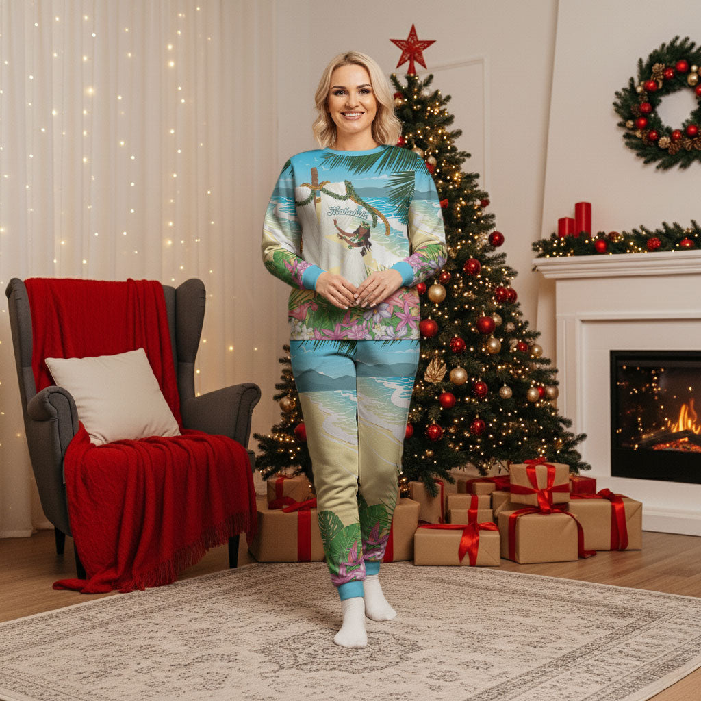 Aloha Hawaii Makahiki Hula Dance Christmas Pajama Set Beach Scenery LT7 Women Multicolor - Polynesian Pride