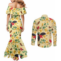 Aloha Hawaii Couples Matching Mermaid Dress and Long Sleeve Button Shirt I'iwi on Mamane Pastel Cream