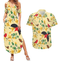 Aloha Hawaii Couples Matching Summer Maxi Dress and Hawaiian Shirt I'iwi on Mamane Pastel Cream