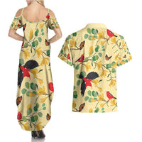 Aloha Hawaii Couples Matching Summer Maxi Dress and Hawaiian Shirt I'iwi on Mamane Pastel Cream