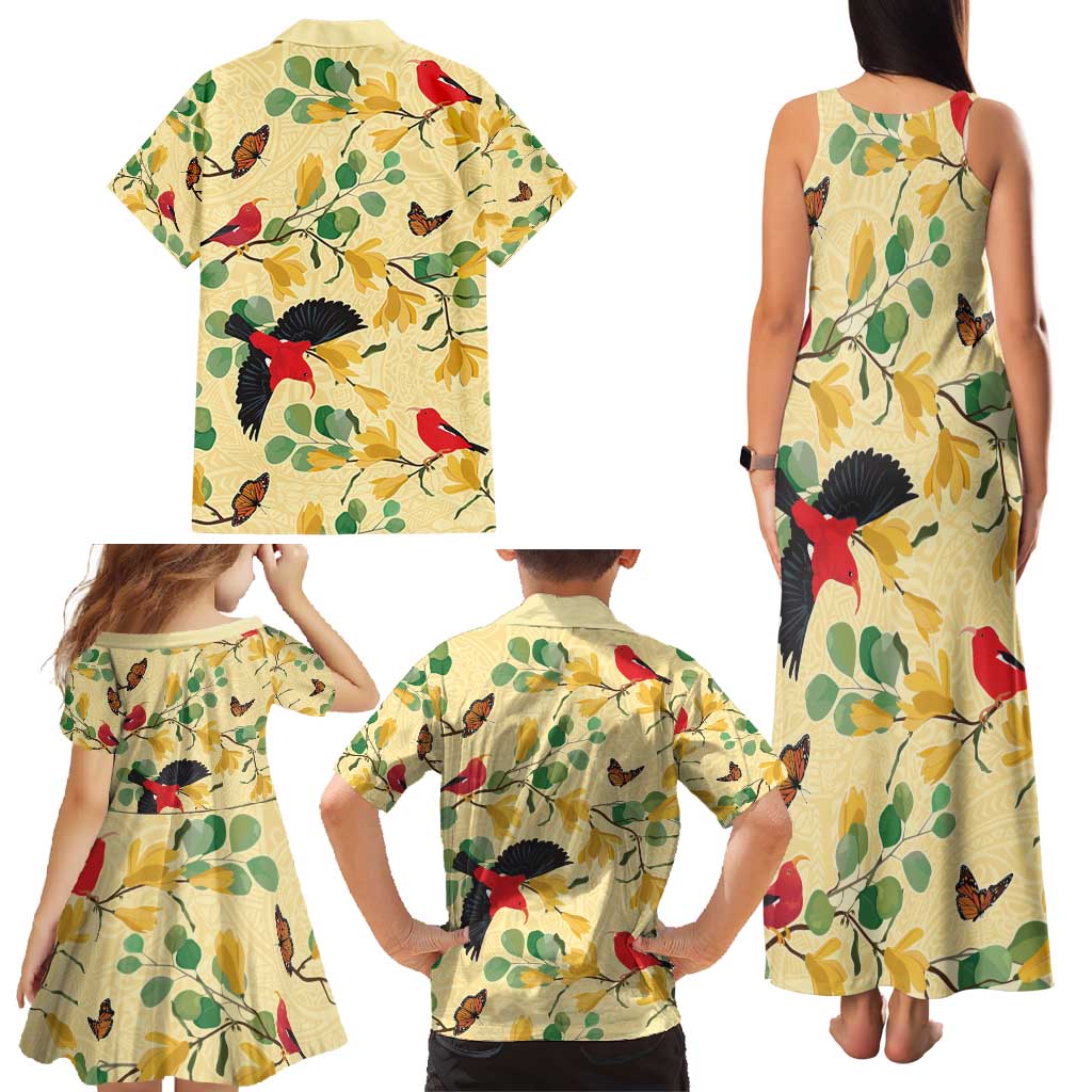 Aloha Hawaii Family Matching Tank Maxi Dress and Hawaiian Shirt I'iwi on Mamane Pastel Cream