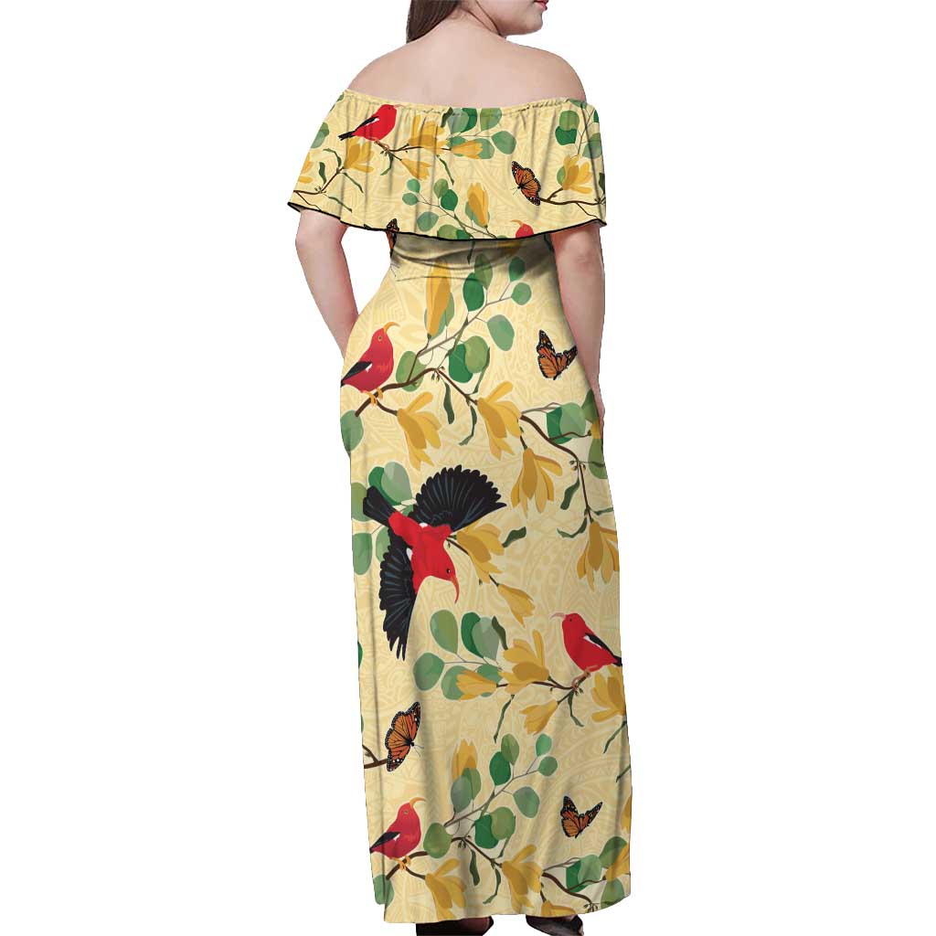 Aloha Hawaii Off Shoulder Maxi Dress I'iwi on Mamane Pastel Cream