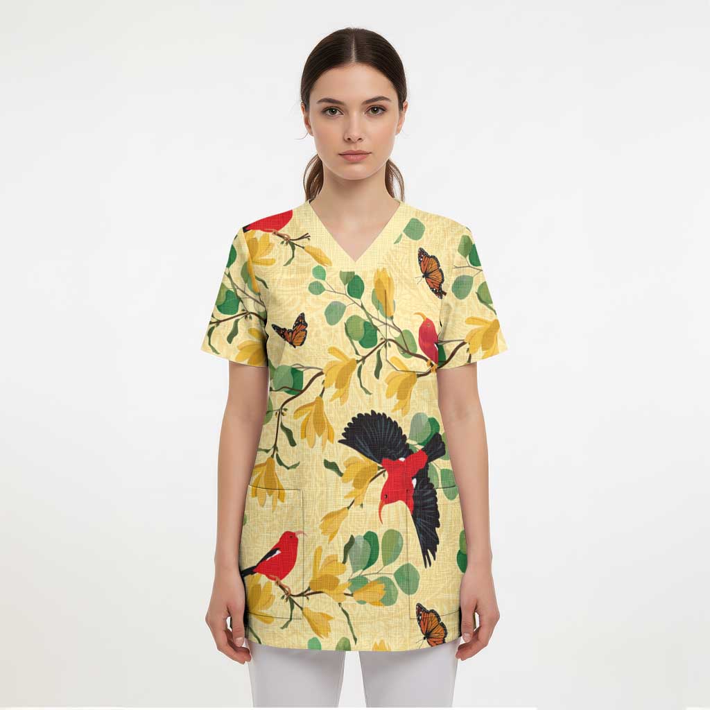 Aloha Hawaii Scrub Top I'iwi on Mamane Pastel Cream - Polynesian Pride
