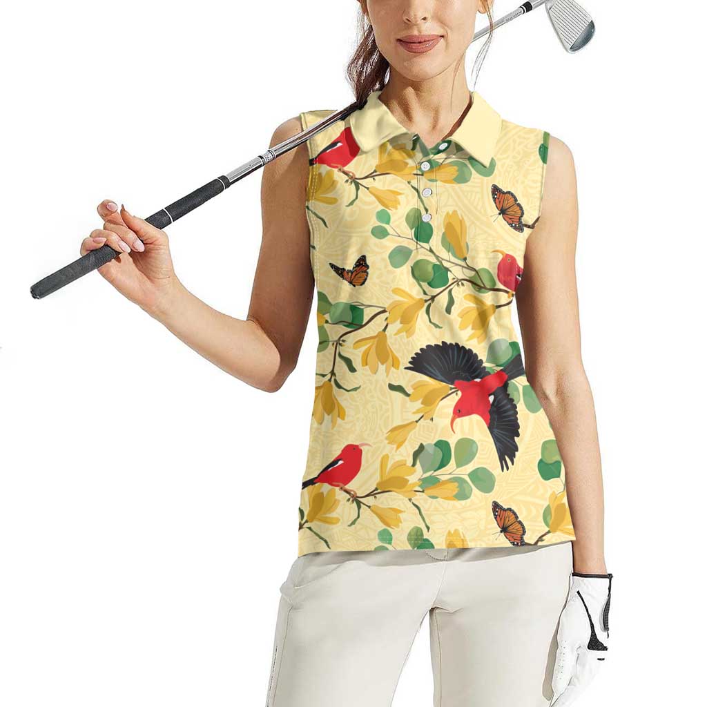 Aloha Hawaii Women Sleeveless Polo Shirt I'iwi on Mamane Pastel Cream