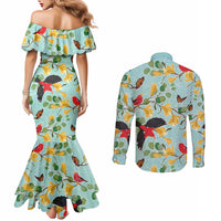 Aloha Hawaii Couples Matching Mermaid Dress and Long Sleeve Button Shirt I'iwi on Mamane Pastel Turquoise