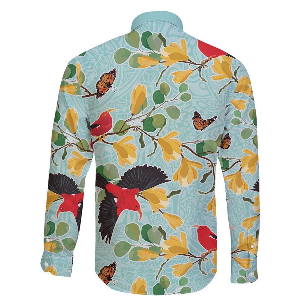 Aloha Hawaii Family Matching Long Sleeve Bodycon Dress and Hawaiian Shirt I'iwi on Mamane Pastel Turquoise