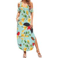Aloha Hawaii Family Matching Summer Maxi Dress and Hawaiian Shirt I'iwi on Mamane Pastel Turquoise