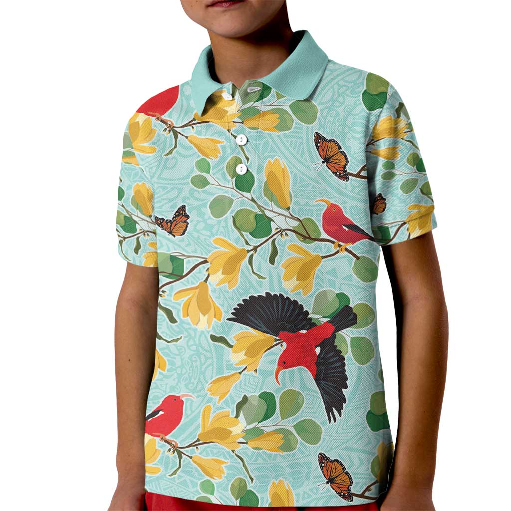 Aloha Hawaii Kid Polo Shirt I'iwi on Mamane Pastel Turquoise