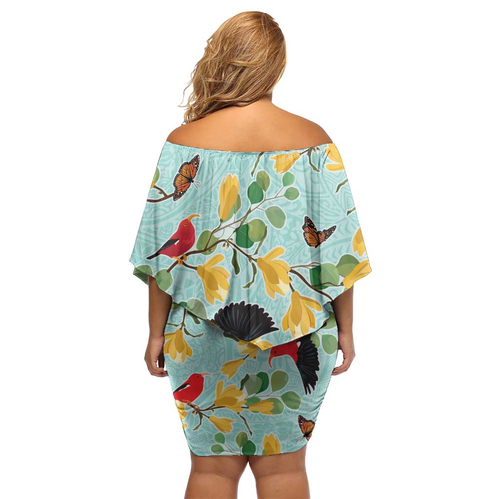 Aloha Hawaii Off Shoulder Short Dress I'iwi on Mamane Pastel Turquoise