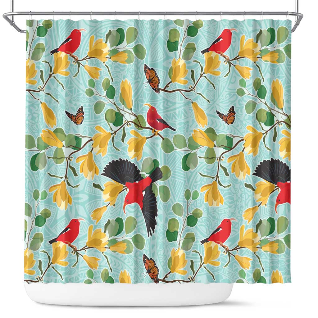 Aloha Hawaii Shower Curtain I'iwi on Mamane Pastel Turquoise