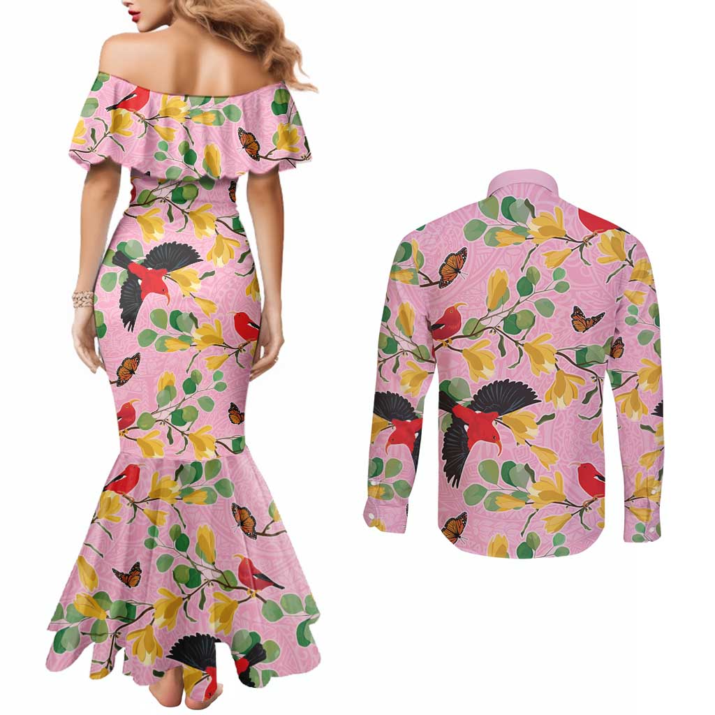 Aloha Hawaii Couples Matching Mermaid Dress and Long Sleeve Button Shirt I'iwi on Mamane Pastel Pink