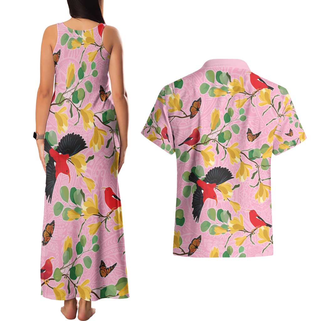 Aloha Hawaii Couples Matching Tank Maxi Dress and Hawaiian Shirt I'iwi on Mamane Pastel Pink