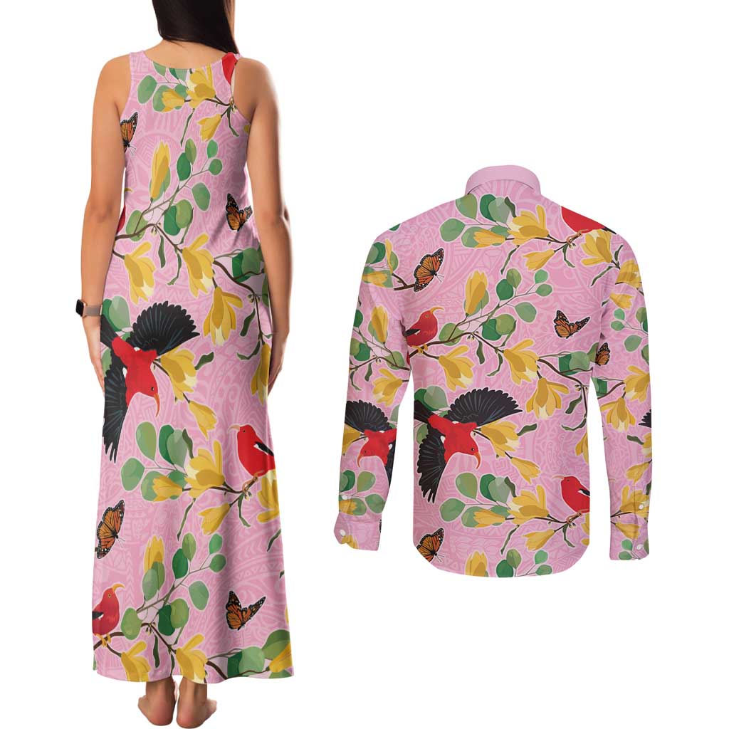 Aloha Hawaii Couples Matching Tank Maxi Dress and Long Sleeve Button Shirt I'iwi on Mamane Pastel Pink