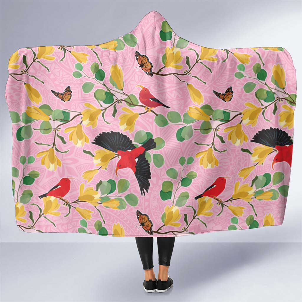 Aloha Hawaii Hooded Blanket I'iwi on Mamane Pastel Pink