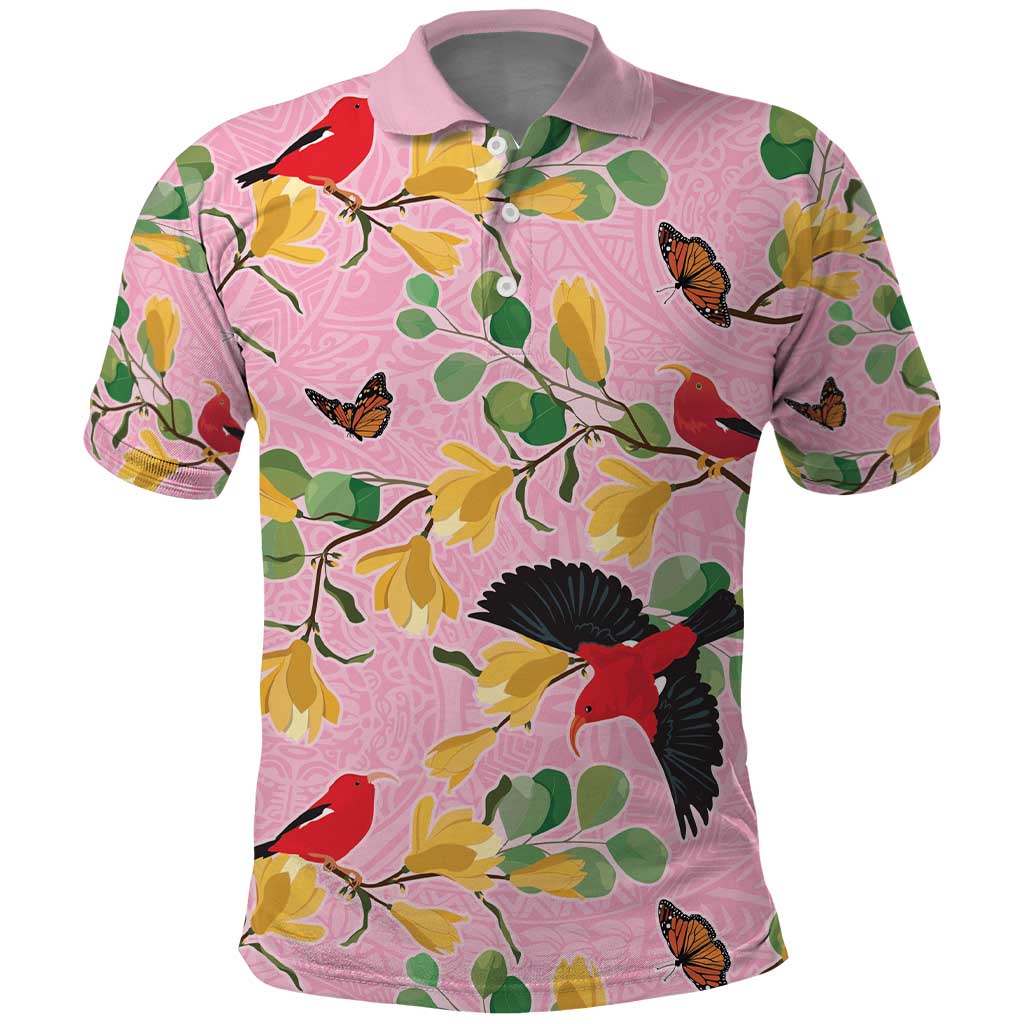 Aloha Hawaii Polo Shirt I'iwi on Mamane Pastel Pink