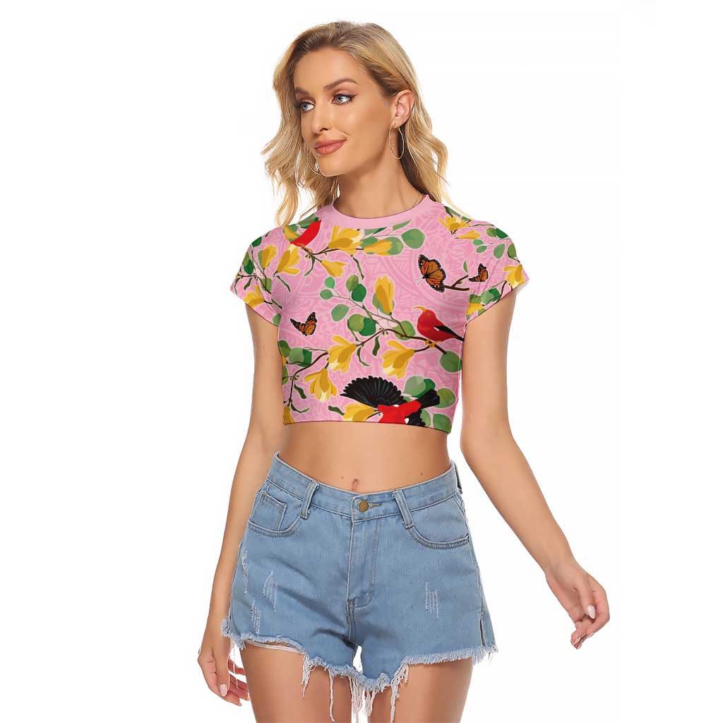 Aloha Hawaii Raglan Cropped T Shirt I'iwi on Mamane Pastel Pink
