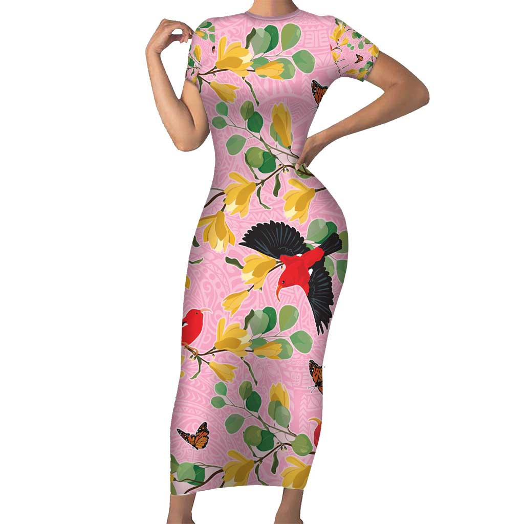 Aloha Hawaii Short Sleeve Bodycon Dress I'iwi on Mamane Pastel Pink