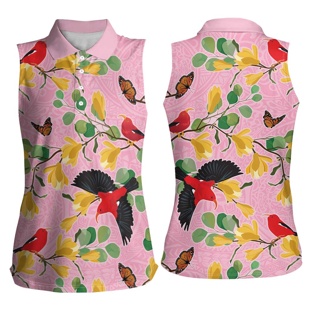 Aloha Hawaii Women Sleeveless Polo Shirt I'iwi on Mamane Pastel Pink