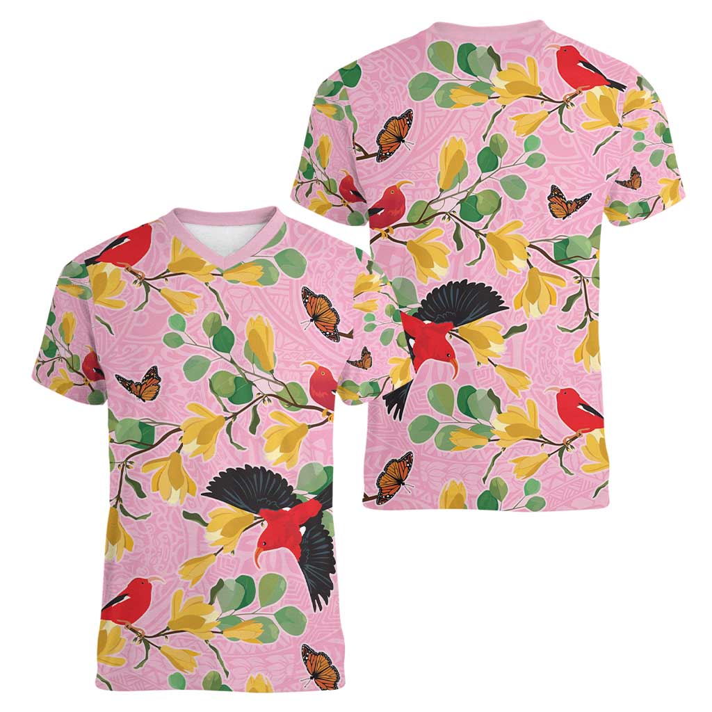 Aloha Hawaii Women V-Neck T-Shirt I'iwi on Mamane Pastel Pink