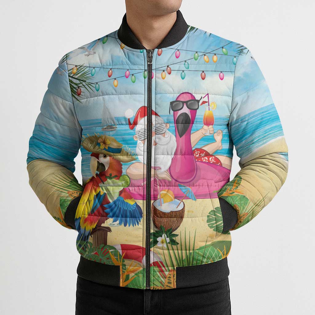 Have Yourself A Beachy Little Christmas Bomber Puffer Jacket with Santa Chilling - Polynesian Pride