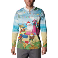 Have Yourself A Beachy Little Christmas Button Sweatshirt with Santa Chilling - Polynesian Pride