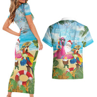 Have Yourself A Beachy Little Christmas Couples Matching Short Sleeve Bodycon Dress and Hawaiian Shirt with Santa Chilling - Polynesian Pride