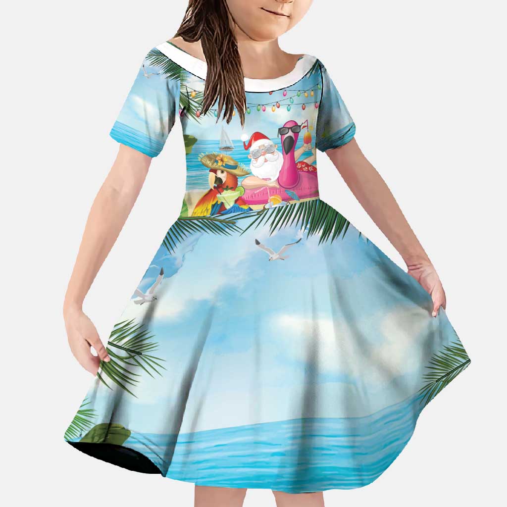 Have Yourself A Beachy Little Christmas Family Matching Mermaid Dress and Hawaiian Shirt with Santa Chilling - Polynesian Pride