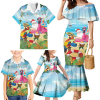 Have Yourself A Beachy Little Christmas Family Matching Mermaid Dress and Hawaiian Shirt with Santa Chilling - Polynesian Pride