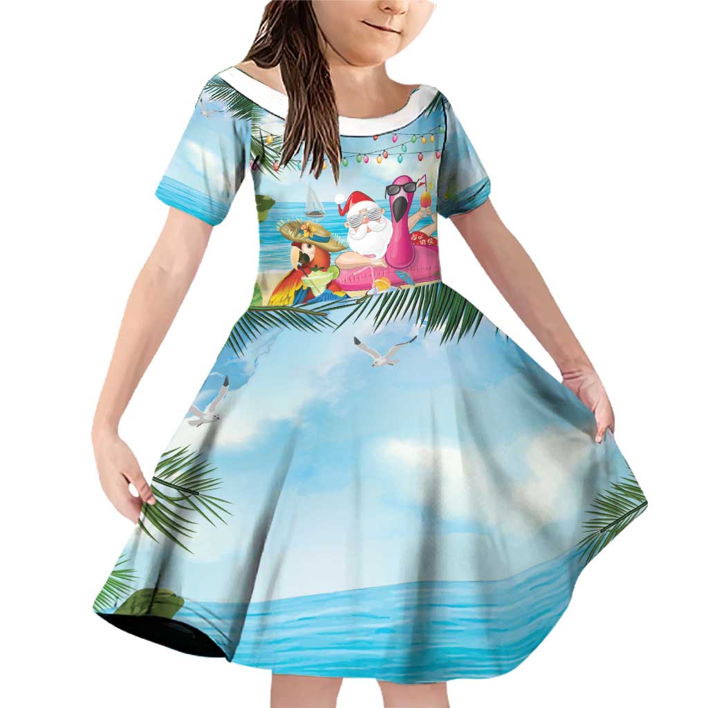 Have Yourself A Beachy Little Christmas Family Matching Off Shoulder Short Dress and Hawaiian Shirt with Santa Chilling - Polynesian Pride