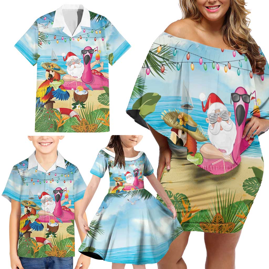 Have Yourself A Beachy Little Christmas Family Matching Off Shoulder Short Dress and Hawaiian Shirt with Santa Chilling - Polynesian Pride